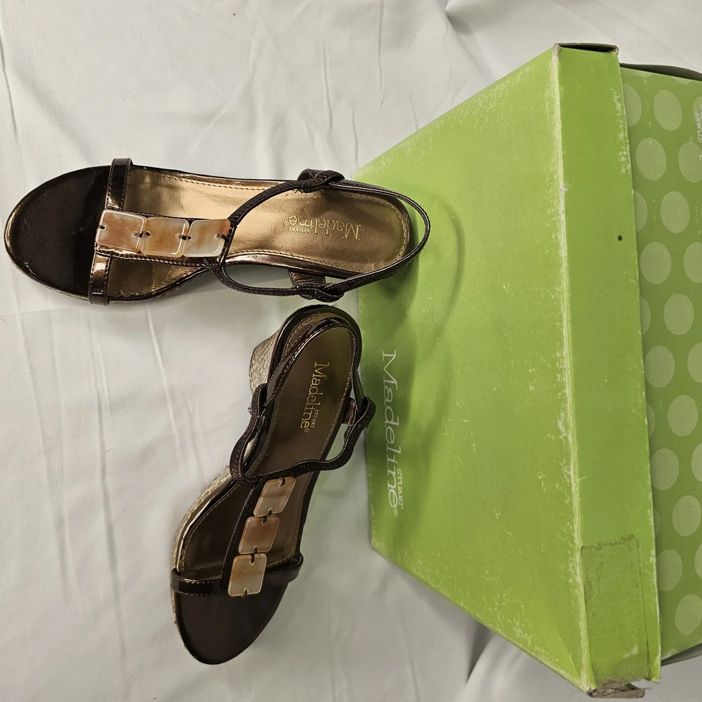 Madeline Brown Wedge Sandals with Ankle Strap